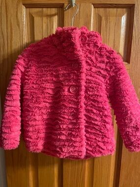 Girls' Plush Button-Up Jacket - Bright Pink Steve Madden
